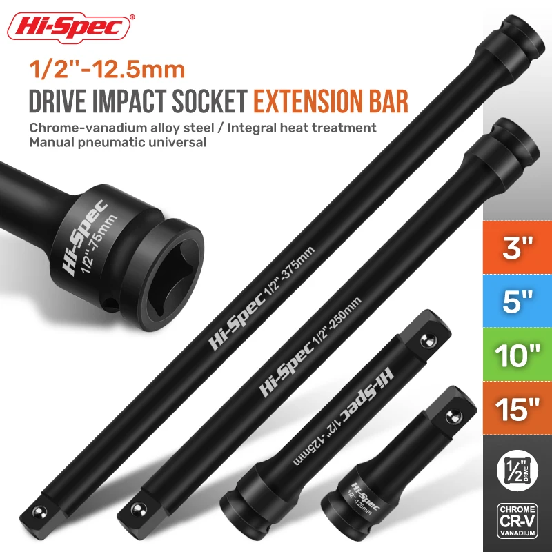 

Hi-Spec 1/2" Drive Impact Socket Extension Bar CR-MO Pneumatic Sleeve Extension Rod Electric Wrench Socket Connecting Rod Repair