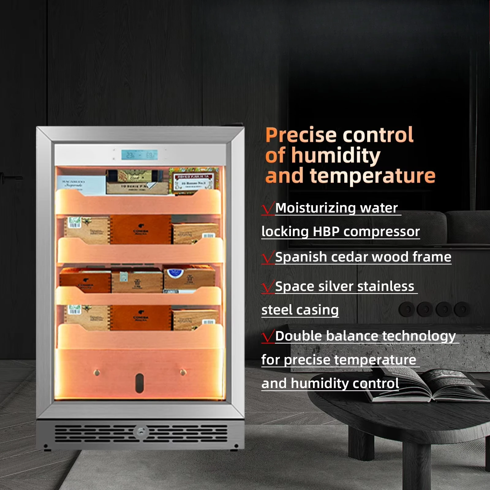 Factory Wholesale Modern Intelligent Electric Cigar Humidor Cabinet with Stainless Steel Shelves for Household Use