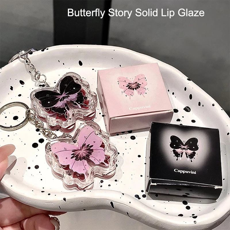 Cappuvini Jelly Solid Lip Gloss - Cute Butterfly Design Moisturizing Lipstick Natural Nude Brown Tint Mirror Finish Lip Makeup