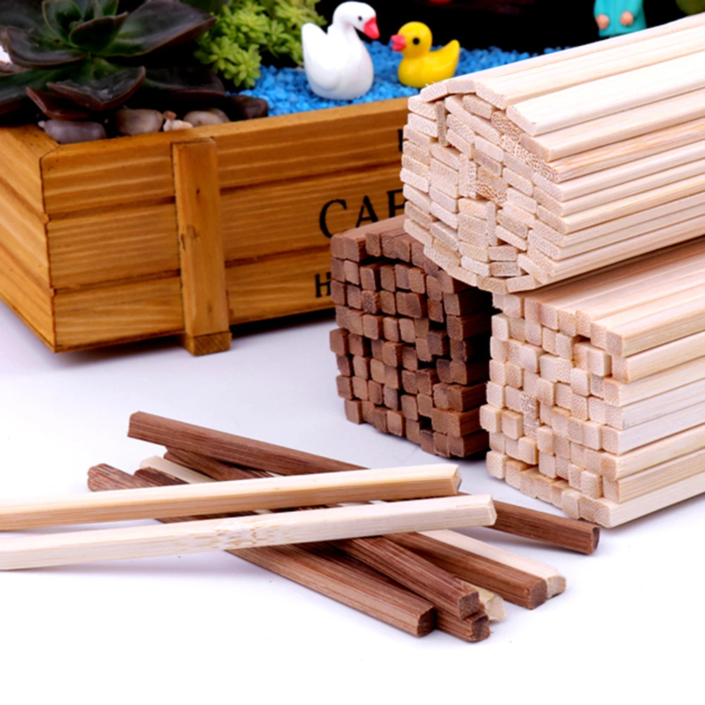 50/100PCS Crafts With Round Wooden Sticks Square Bamboo Pieces Diy Handmade Building Model Crafts 200/300/500mmx3/4/5/6/8/10mm