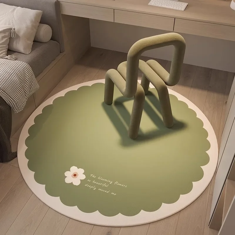 Flower Round Rug – Minimal Botanical Non-Slip Mat for Bedroom, Study & Living Room