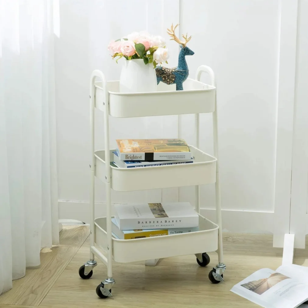 Storage cart  with wheels kitchen cart with wheels 3levels rolling cart organizer for bedroom bathroom office,multi-purpose cart