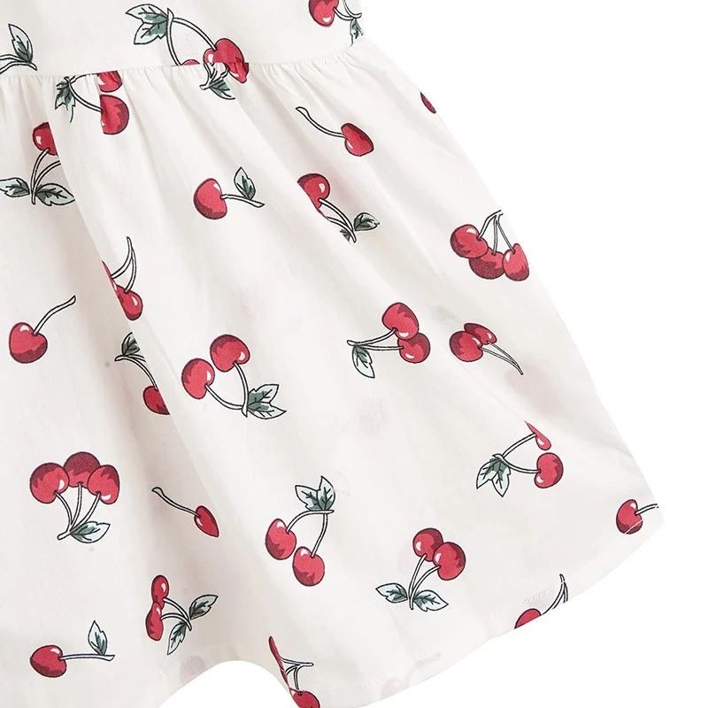 Summer Girl Children\'s Skirt Cherry Print Skirt With Floral A-line Design Dress Soft Bbby Girl Cotton Breathable Beach Skirt2-9Y