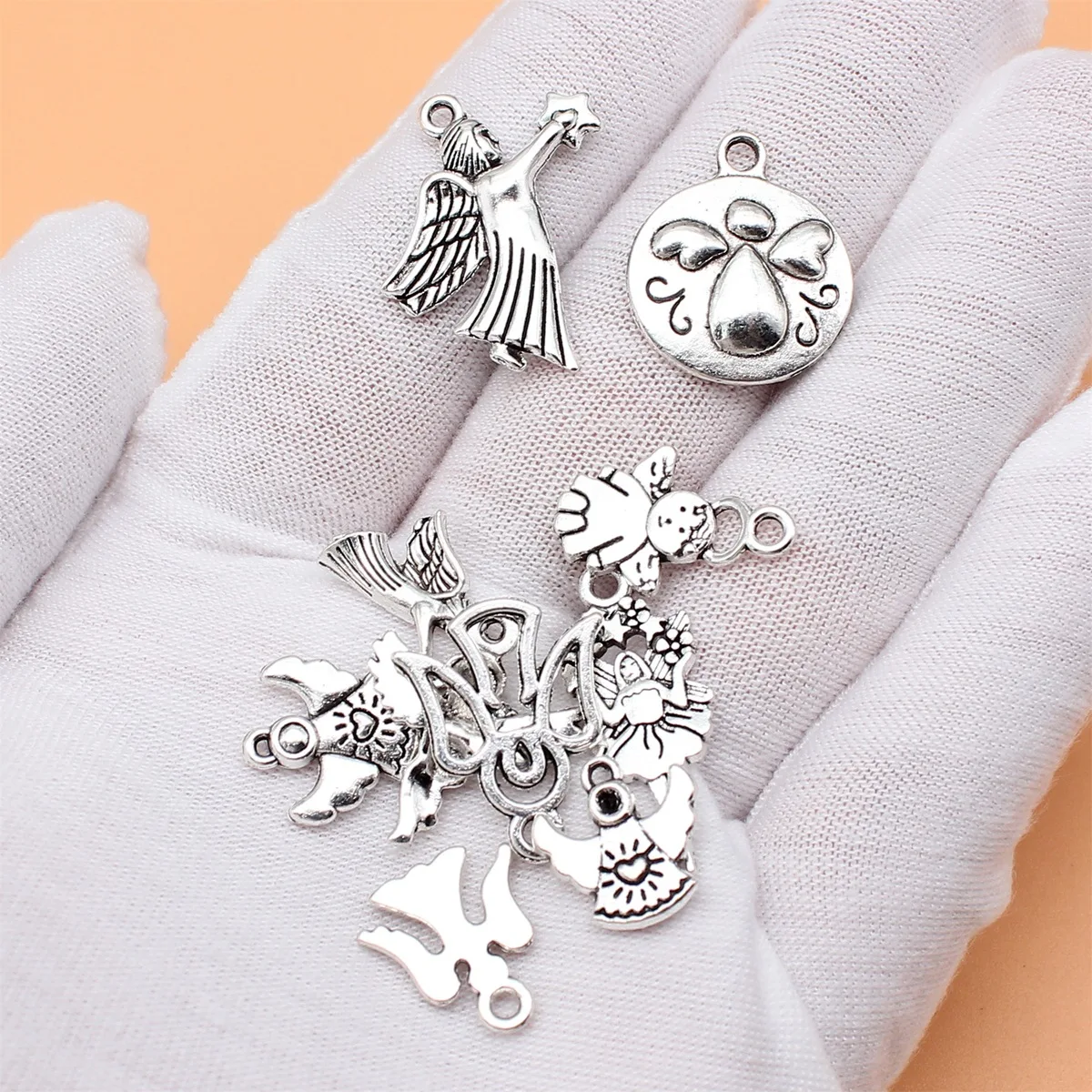 10pcs Antique Silver Color Angel Charms Collection For DIY Jewelry Making, 10 Styles, 1 of Each