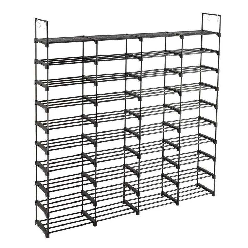 10-Tier Large Capacity Metal Shoe Rack 80-Pair Shoe Storage Organizer - Black