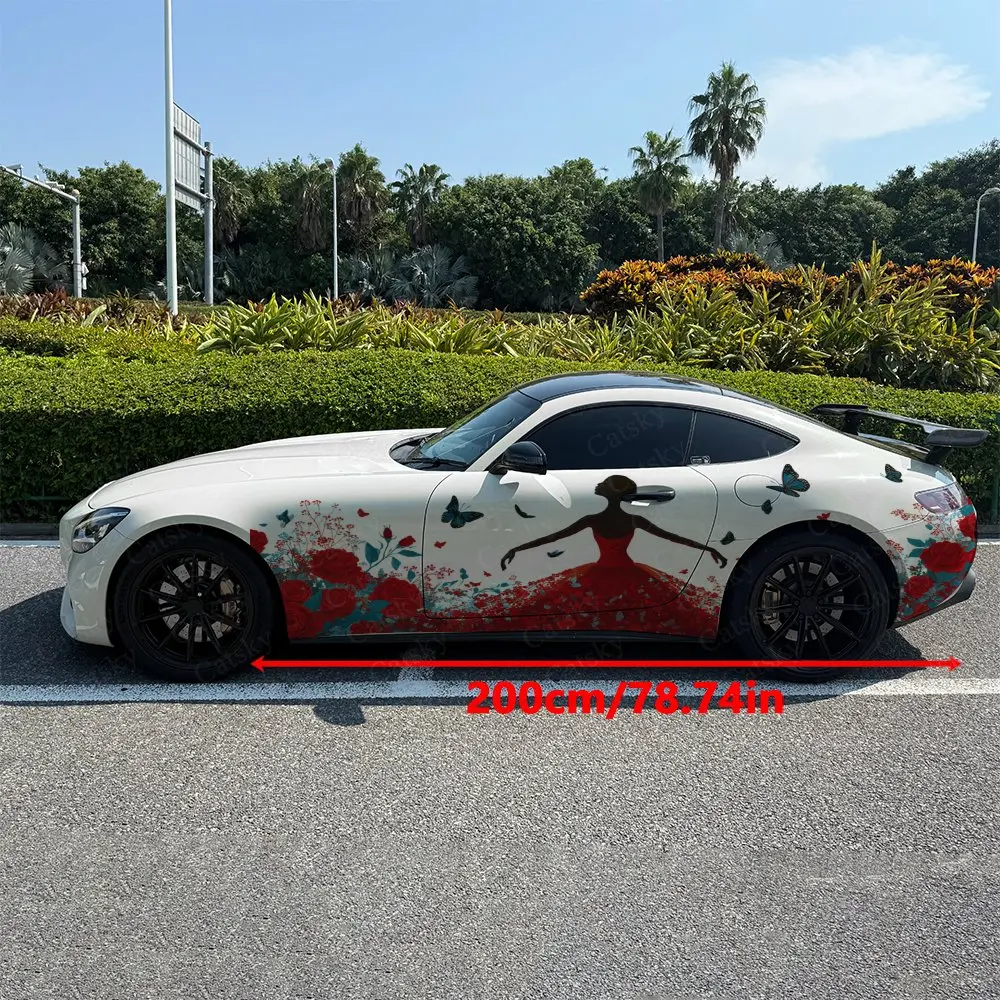 2pcs Girl Dance in Flower Field Realm, Durable, Fade-resistant, Enhance Vehicle Aesthetics With Artistic Design Car Vinyl Wraps