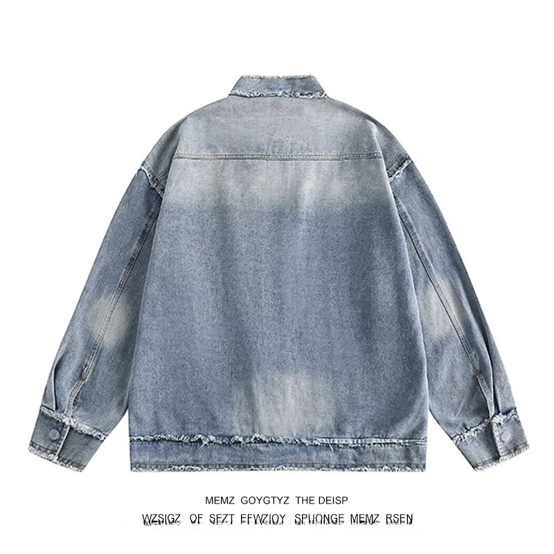 

Retro Chinese Design Men's Denim Jaet with Button Embelliment Casual Worn-In Look Long Sve Loose Fit Spring Autumn