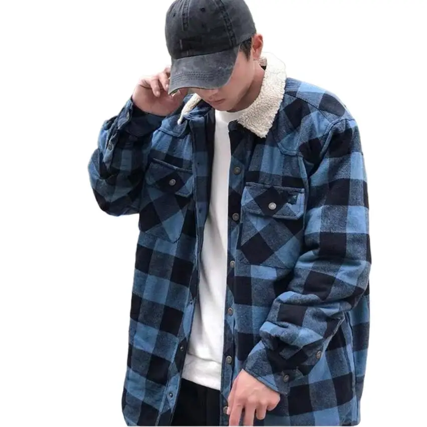 

Зимняя мужская клетчатая рубашка большого размера 2025 года, утепленные хлопковые рубашки высокого качества, повседневное свободное пальто с длинными рукавами