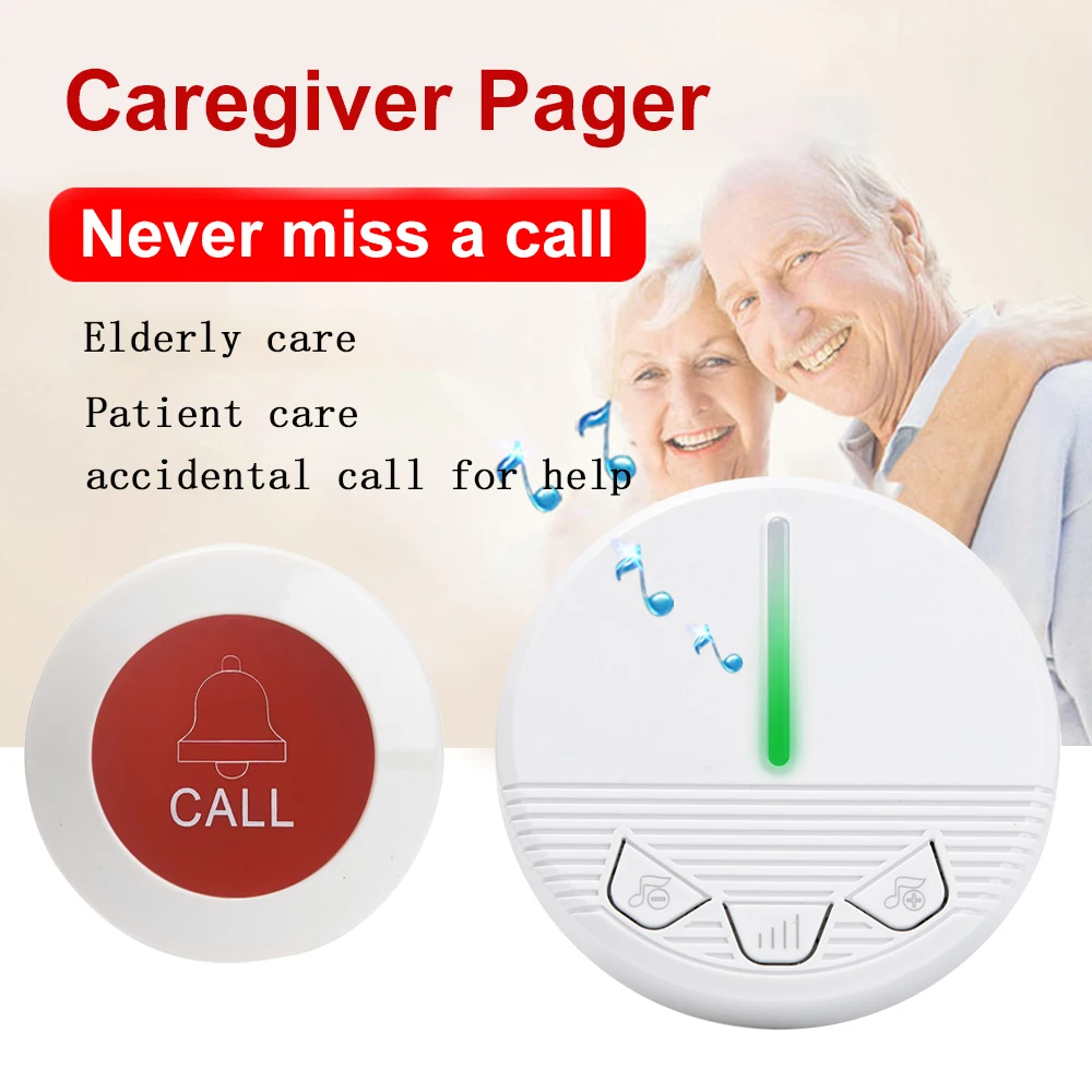 Caregiver Pager Alarm Strobe Siren Call System Pull Rope Waterproof Call Button for Home Safety Elderly Patient