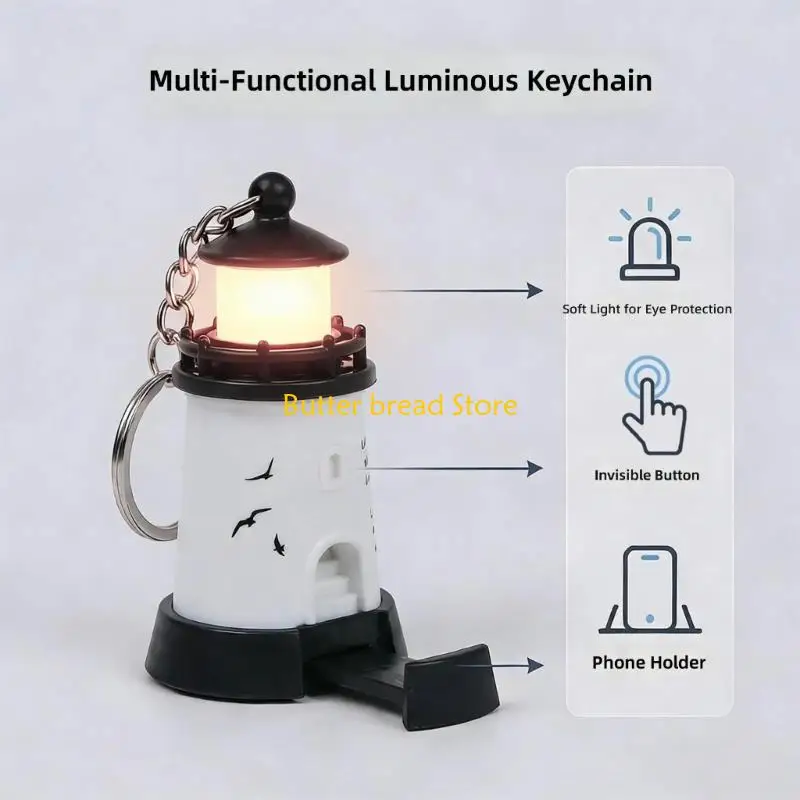 W89C Lighthouse Shaped Phone Stand with LED Light Keychains Holder LED Lighthouse Phone Holder for 3 to 7 Inch Mobile Phones