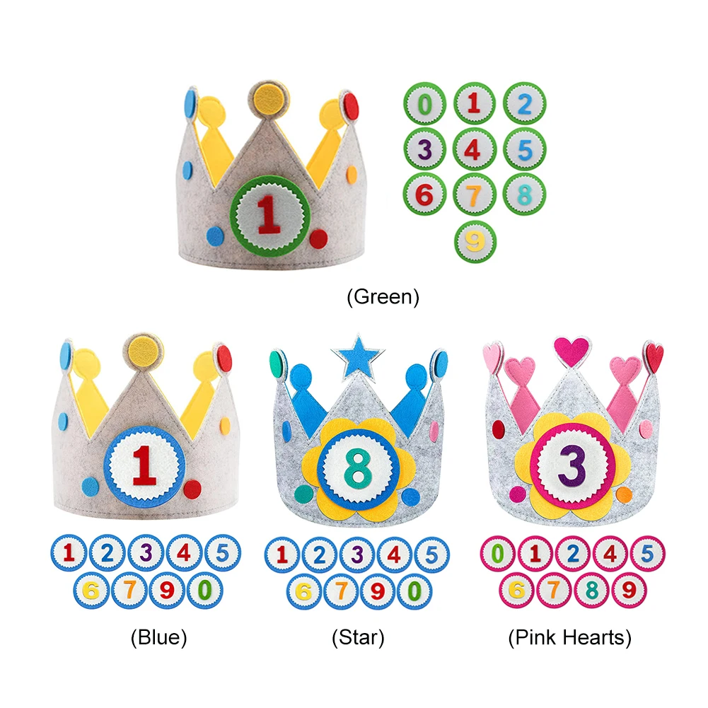 Felt Birthday Crown Durable Creative Interchangeable Numbers Crown Children Day Gift for Girls Boys Birthday Party Decor