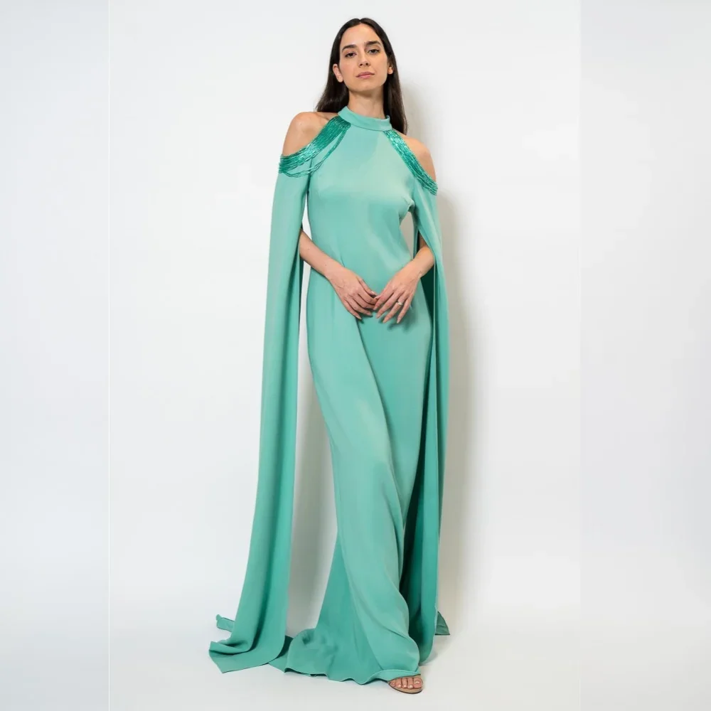 

Customized Sizes Available Jersey Pleat Straight O-Neck Long Dresses Evening Dress Sparkle High Quality Exquisite Elegant Fash