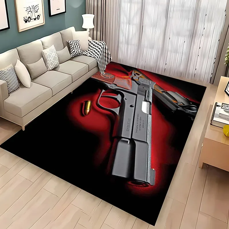 Assault Rifle Pistol Revolver Gun Area Rug,Carpet Rug for Living Room Bedroom Sofa Doormat Decor Kid Play Non-slipFloor Mat Gift