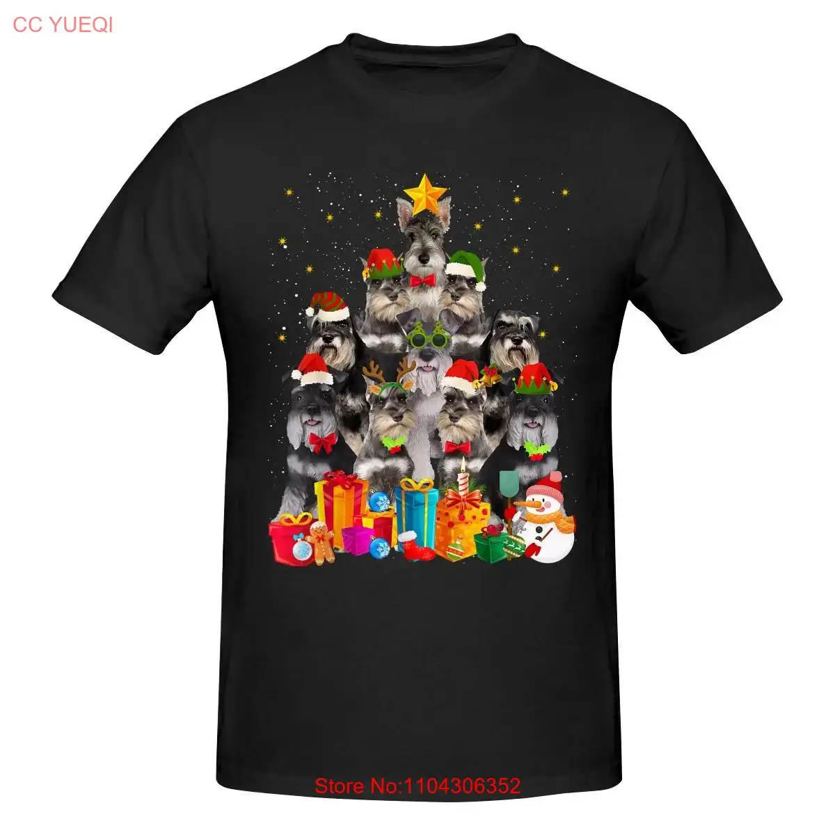 Christmas Pajama Schnauzer Tree Xmas Gifts Dog Dad Mom T-Shirt