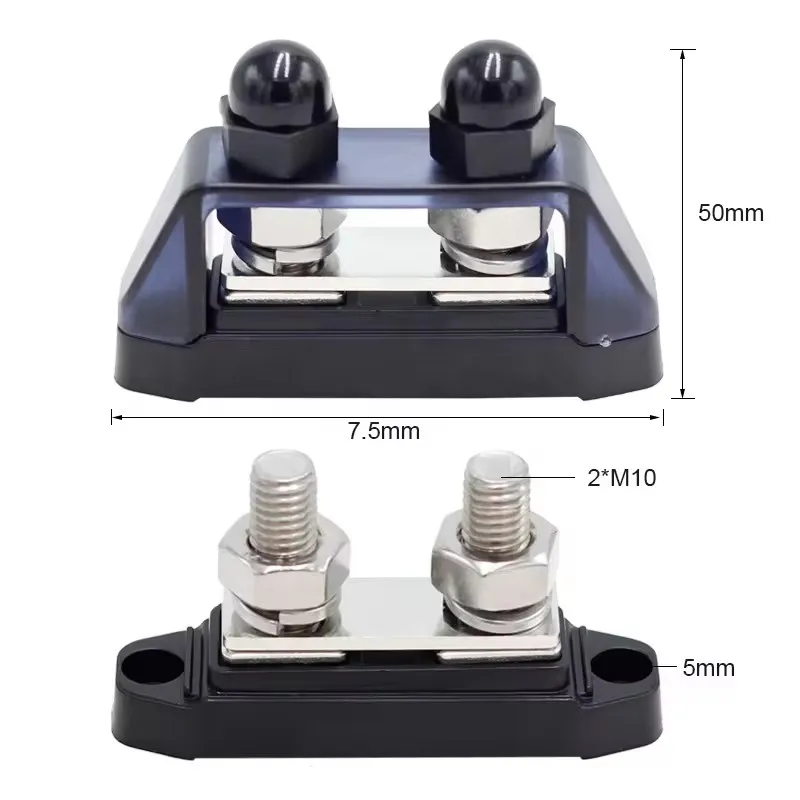 2 pcs Busbar Dual Studs Terminal Power Distribution Block 2 Post Ring Terminals Pair Red Black 12V 150A Electrical Connector