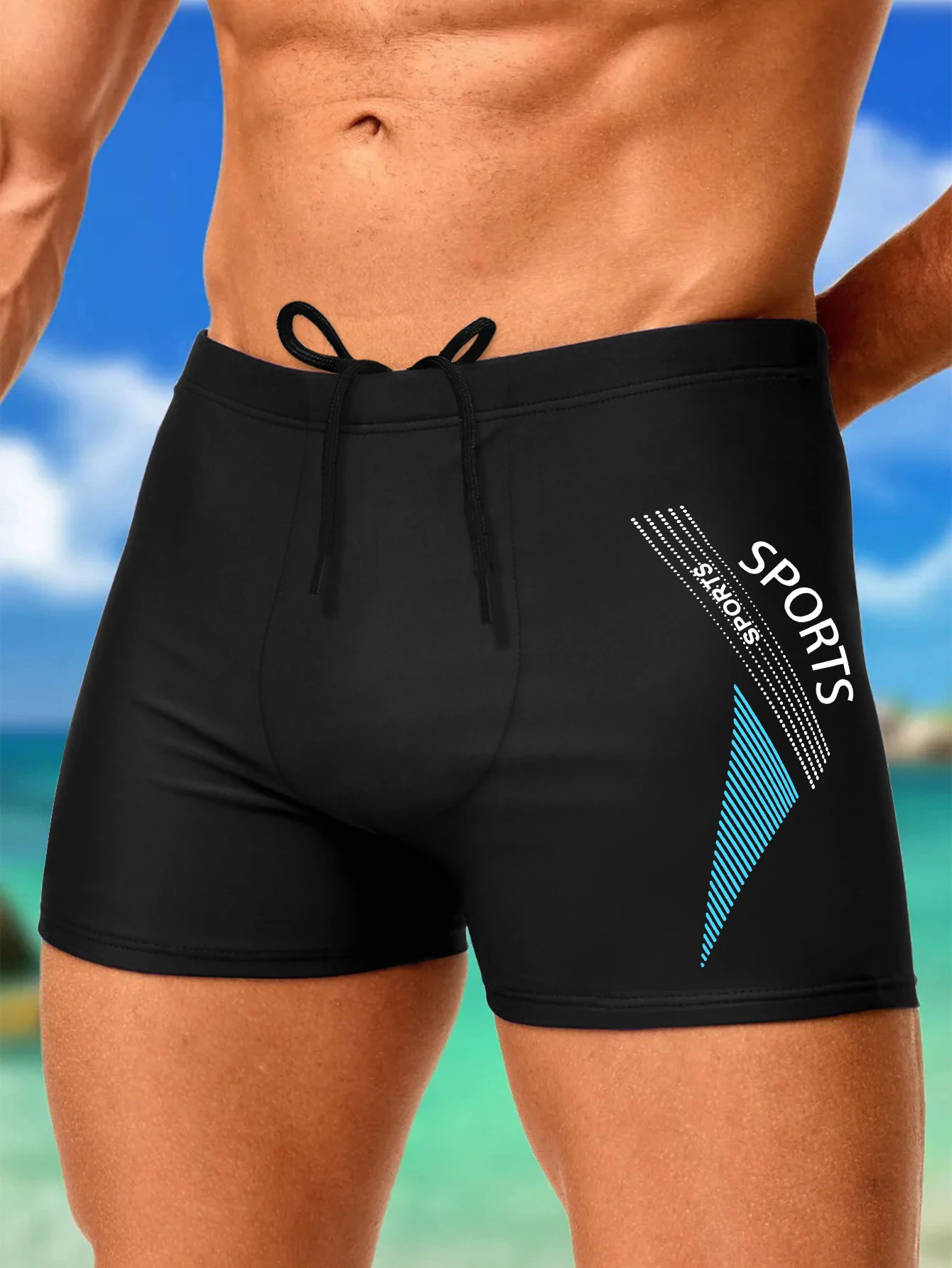 Active Sporty Men's Swim Shorts, Fast-Drying Snug Fit, Suitable for Swimming, Beach Games, and Fitness