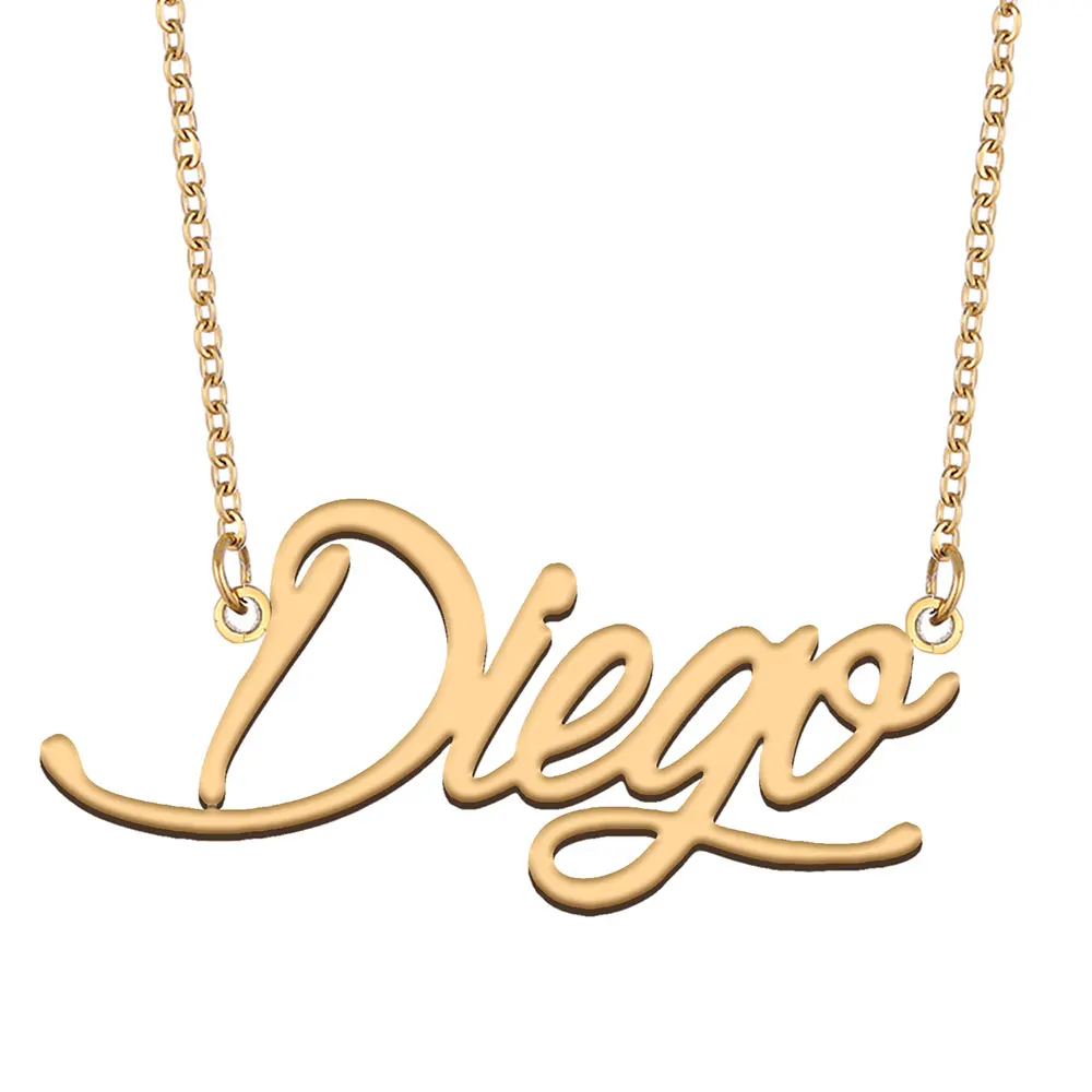 

Diego Name Necklace for Women Nameplate Pendant Stainless Steel Jewelry Collares Para Mujer Letters Choker