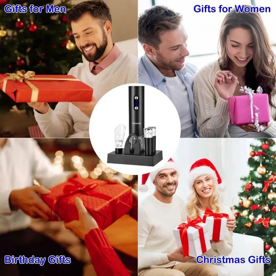 Opener Set With Base, Accessories Including Rechargeable Corkscrew, Aerator, Stoppers and Foil Cutter Perfect Gifts for Wine Lov