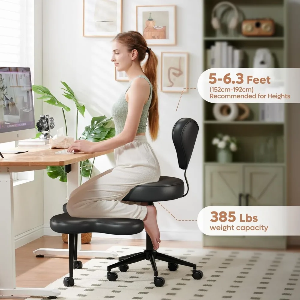 Height-Adjustable Cross-Legged Meditation Chair with 360° Swivel and Wheels for ADHD, Ergonomic Lumbar Support