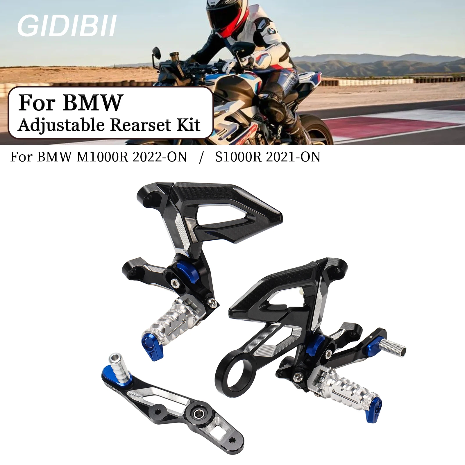 

1 Set Motorbike Rearset Kit For BMW M1000R S1000R S 1000 R 2021 2022 2023 2024 Carbon Fiber Heel Wing Adjustable Rearsets
