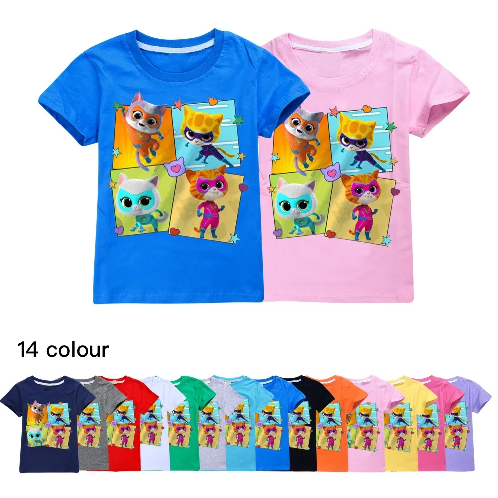 SuperKitties Kids T-shirt 2024 Summer Cartoon Cute Printing Baby Boys Girls Clothes Casual Cotton Kawaii Fashion Tops Tee