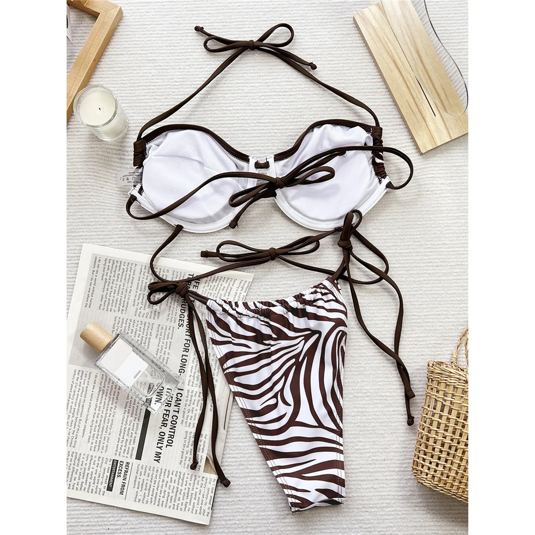 Zebra-Muster, Patchwork-Design, Bikini mit Bügel, Neckholder-Bikini, Damen-Badebekleidung, zweiteiliger Bikini-Set, Badeanzug, V5875 – Detail 10