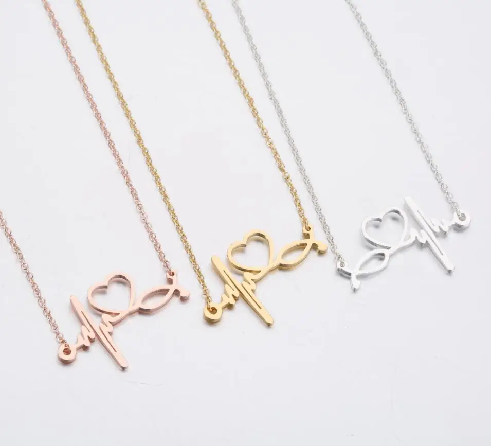 Romantic Heartbeat Necklace for Women Love Heart Pendants Necklaces Stainless Steel Jewelry Medical Nurse Doctor Lover Gifts