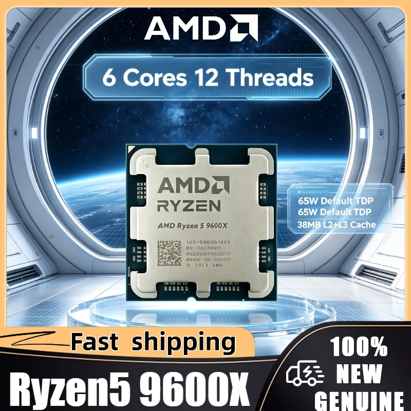 AMD Ryzen 5 9600X AMD R5 9600X 100% Brand New 5.4GHz 6-Core 12-Thread 4NM L3=32M 65W DDR5 Socket AM5 Processor but No Fan