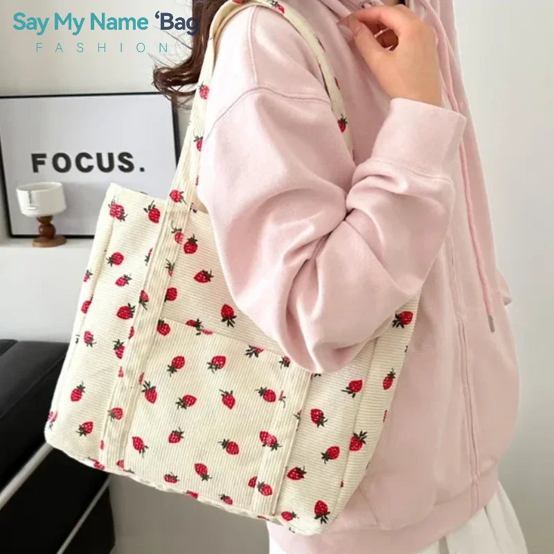 

Fresh Sweet Girl Handbag Fashionable High end Corduroy Printed Large Capacity Underarm Bag Design Eco Cloth Purse Shoulder Bag