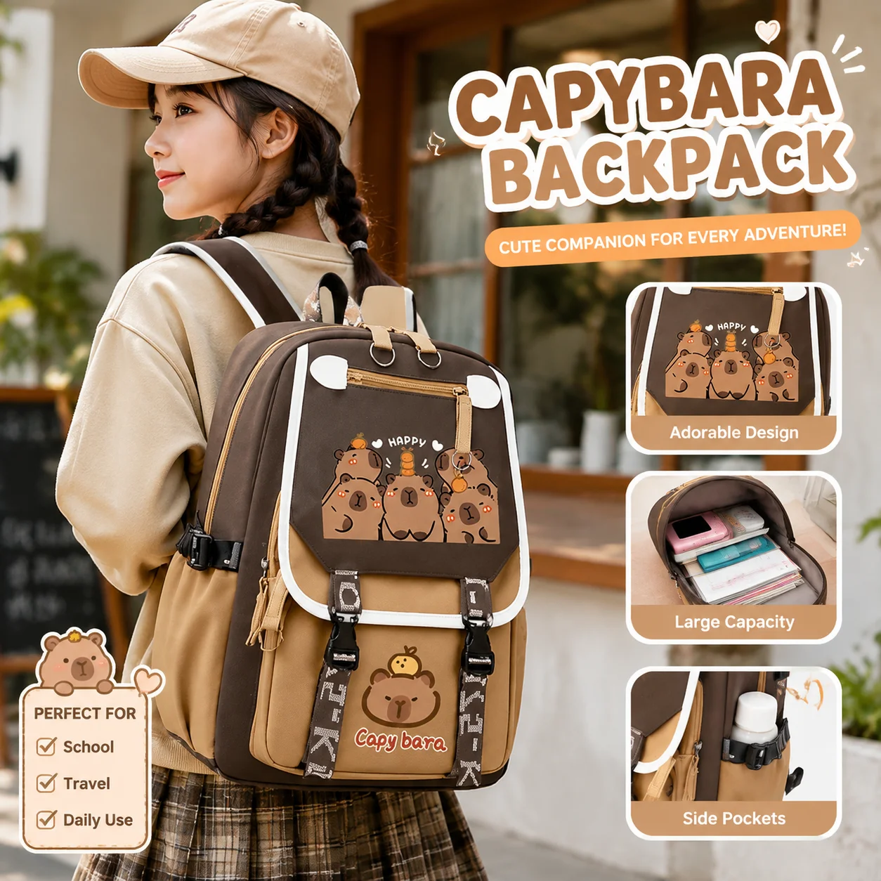 Cute Dolphin Cartoon Backpack Large Capacity School Bag Multifunctional Storage Rucksack for Teen Students Girls Boys ﻿