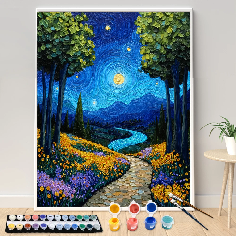 

Ручная роспись «Река под звездным небом», набор для рисования по номерам, сделай сам, акриловая работа, холст, художественный подарок для дома, без рамки