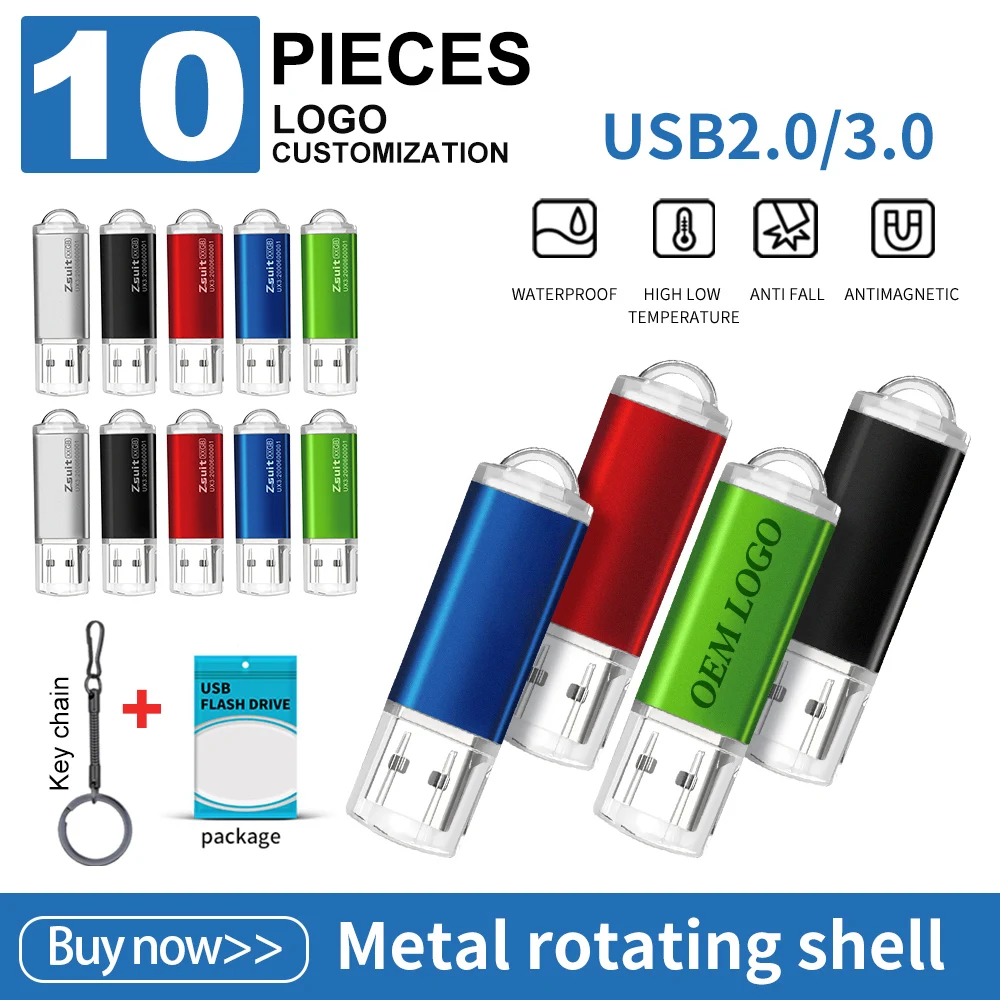 

10PCS Custom LOGO USB Drive High Speed Usb Stick 3.0/2.0 Pen Drives 64G 32G Metal Flash Drive USB Memory Disk Cle USB Free Shipp