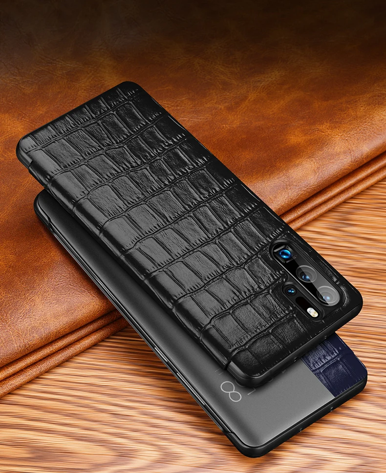 Luxury P30 Smart Case with 3D Crocodile Skin Texture Window View Genuine Leather Case for Huawei P30 PRO Shockproof Flip Case