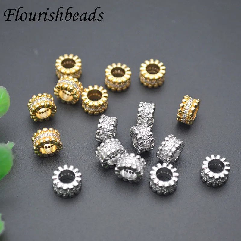 4x7mm Gold Plated Paved Cubic Zircon Beads Cylinder Shape Spacer Loose Beads for Women DIY Necklace Bracelet Parts 30pcs/lot