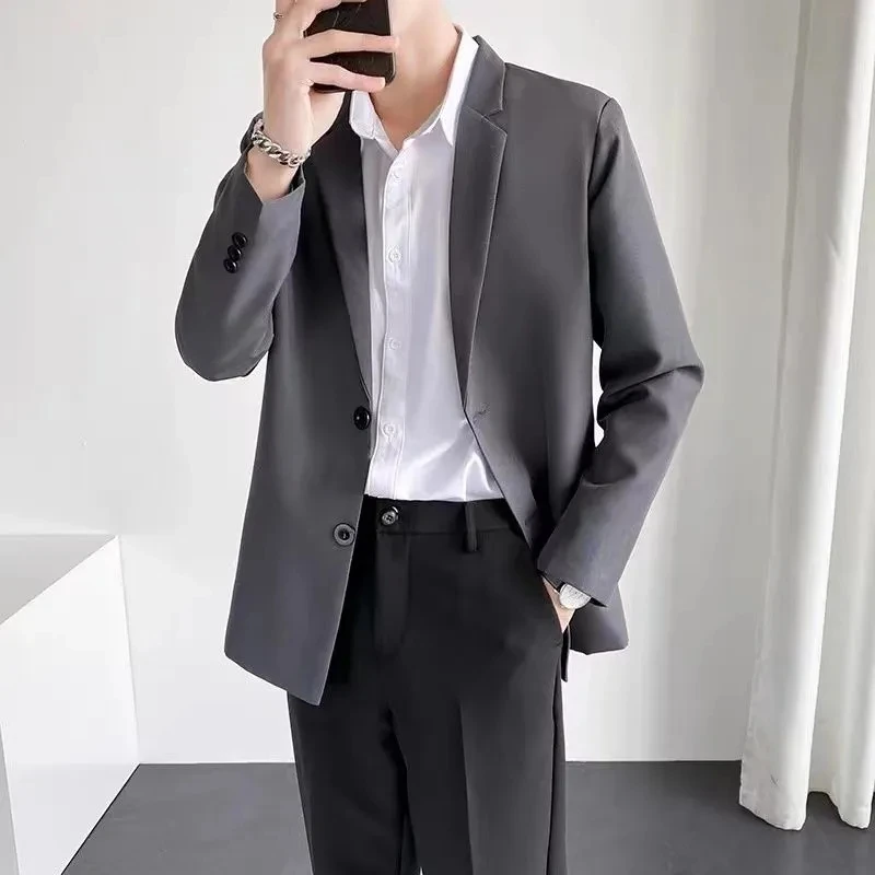 2023 Spring Autumn New Elegant Wild Male Suit Korean Fashion Casual Blazers Coats Men Solid Slim Jackets Business Suit Vintage