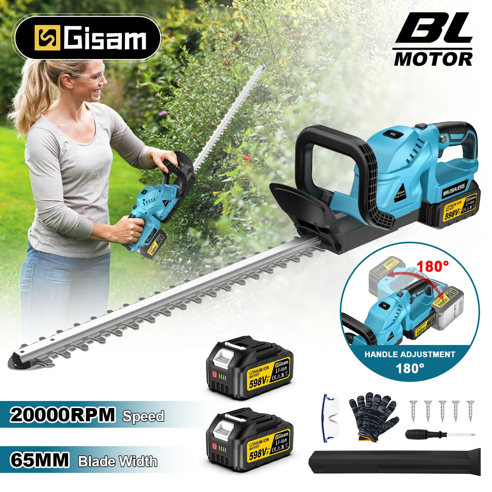 Gisam 20000RPM Bürstenloser Elektrischer Heckenschneider Kabelloser Rasenmäher Landschaftspflege Gras- und Heckenschere Trimmer Garten-Elektrowerkzeuge für Makita 18V Akku