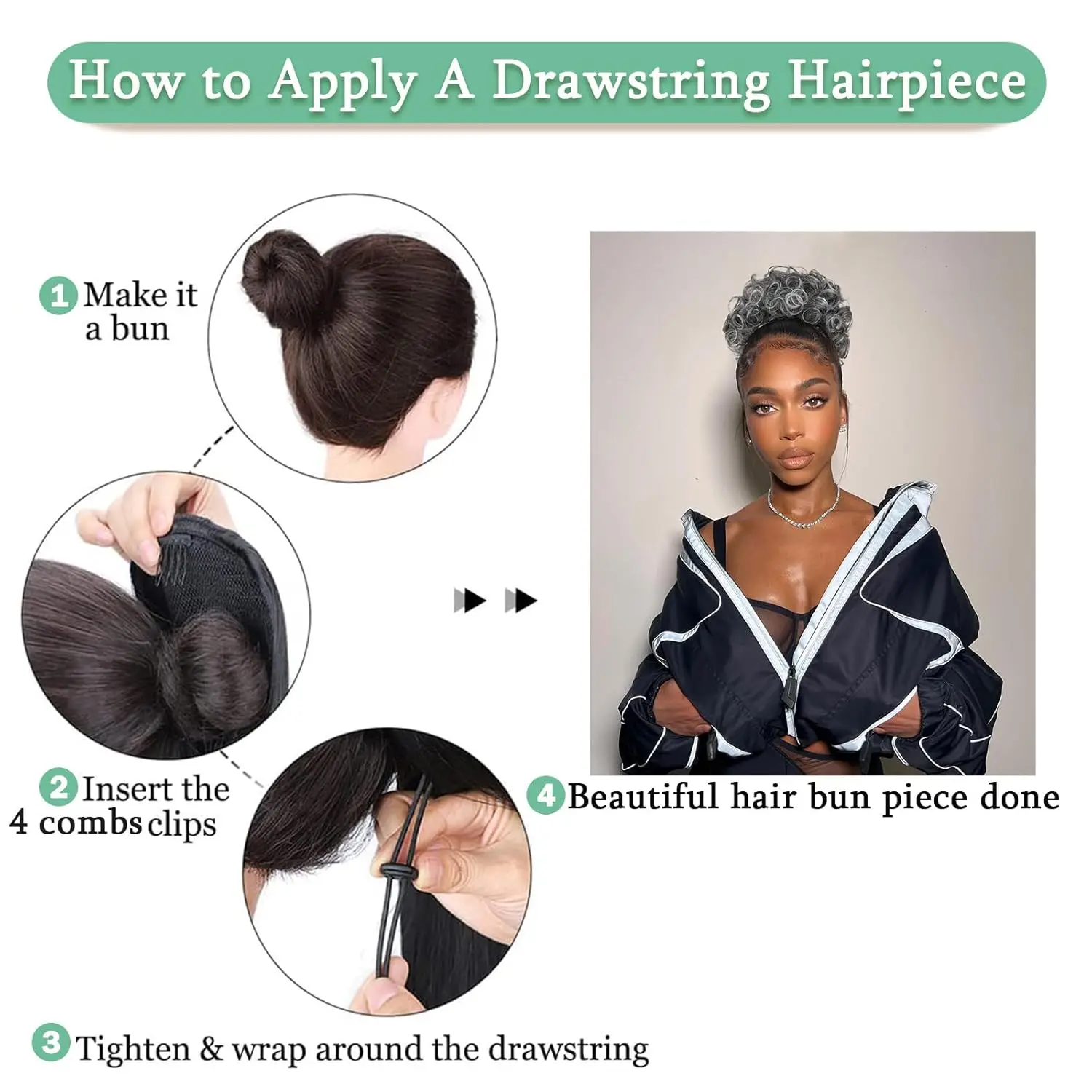 Coques de cabelo cinza encaracolado bagunçado pedaço de cabelo clipe em pedaços de cabelo sintético para mulheres sal e pimenta bun extensões de cabelo grande onda