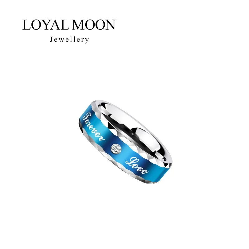 Loyal Moon Blue Tungsten Rings for Men and Women Wedding Bands for Couple Jewelry with Cubic Zirconia, Custom