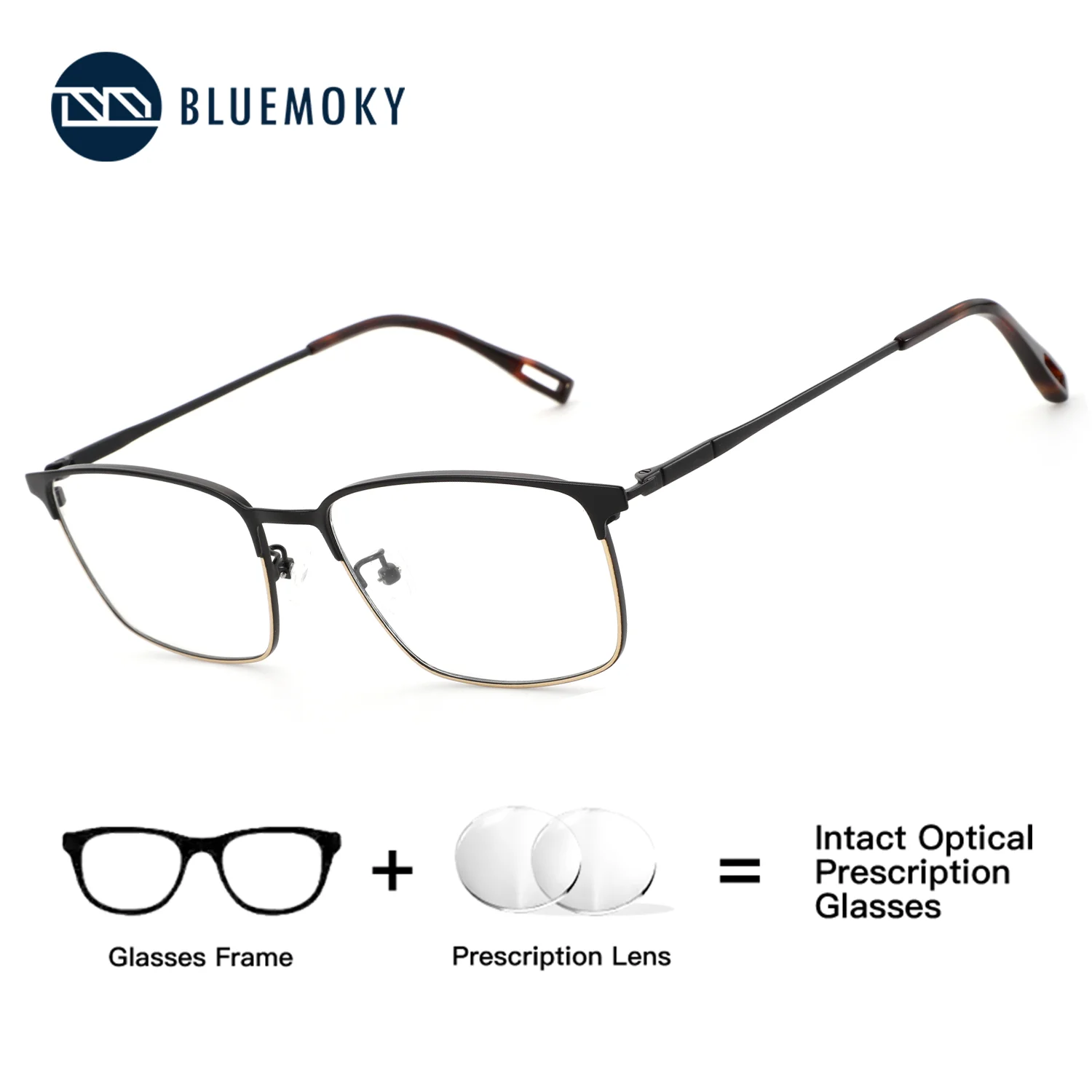 

BLUEMOKY (XL Size) Metal Square Minus Prescription Presbyopic Glasses Man Transparent Eyepieces Anti Blue Light Photochromic