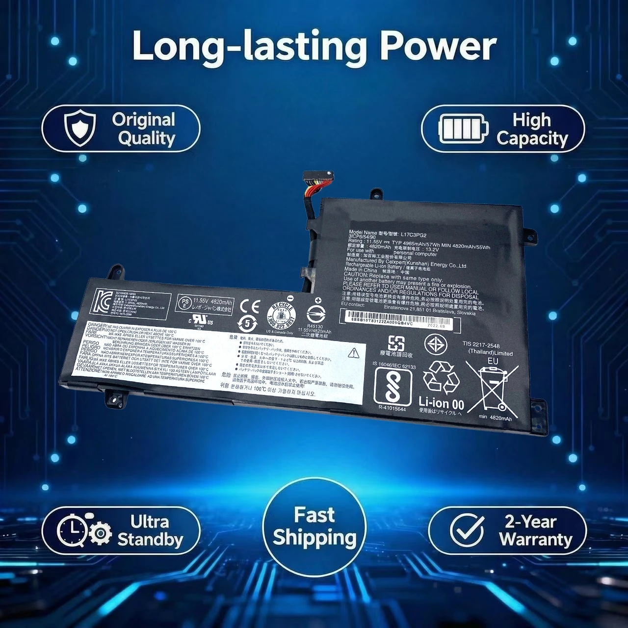 Original L17C3PG2 L17L3PG1 Laptop Battery for Lenovo Legion Y7000 1060 Y7000P Y530 Y530-15ICH Y730 Y740-15ICH L17M3PG2 L17M3PG1