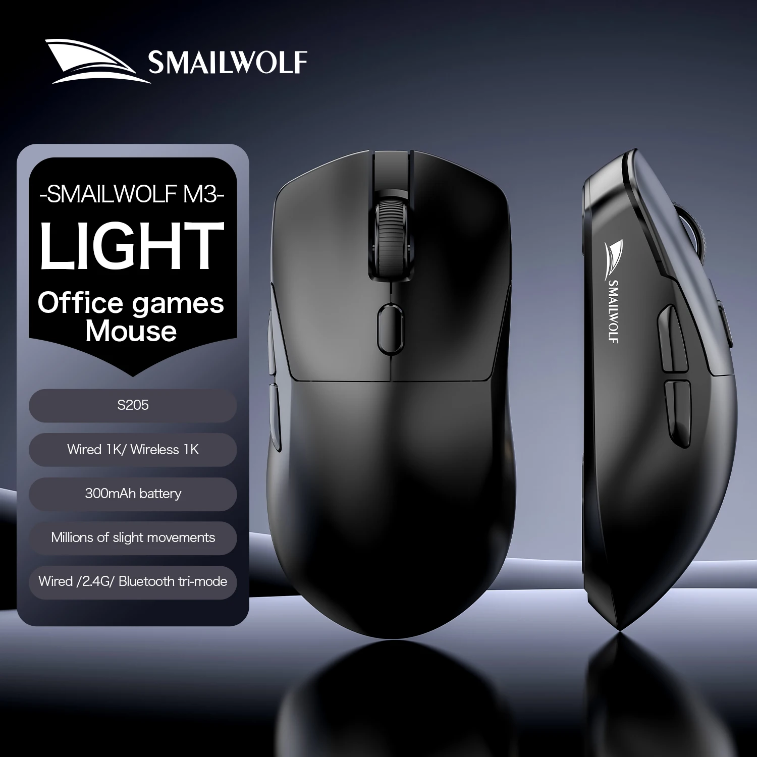 SMAILWOLF M3 PRO Kabellose Bluetooth-Maus mit drei Modi, E-Sport-Gaming-Maus für Laptop und Desktop, PAW3311, kabelgebunden, leicht, für FPS-Spiele