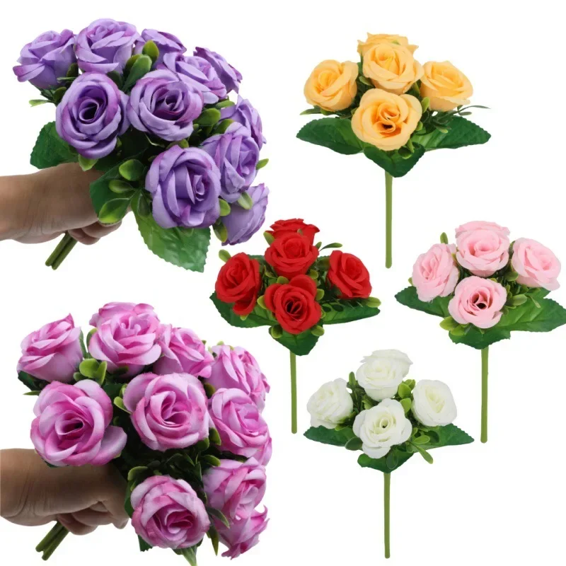 

Artificial Flowers 5 Heads Fake Rose Pansy Silk Fake Butterfly Orchid Flower Bride Bouquet For Home Garden Wedding Party Decor