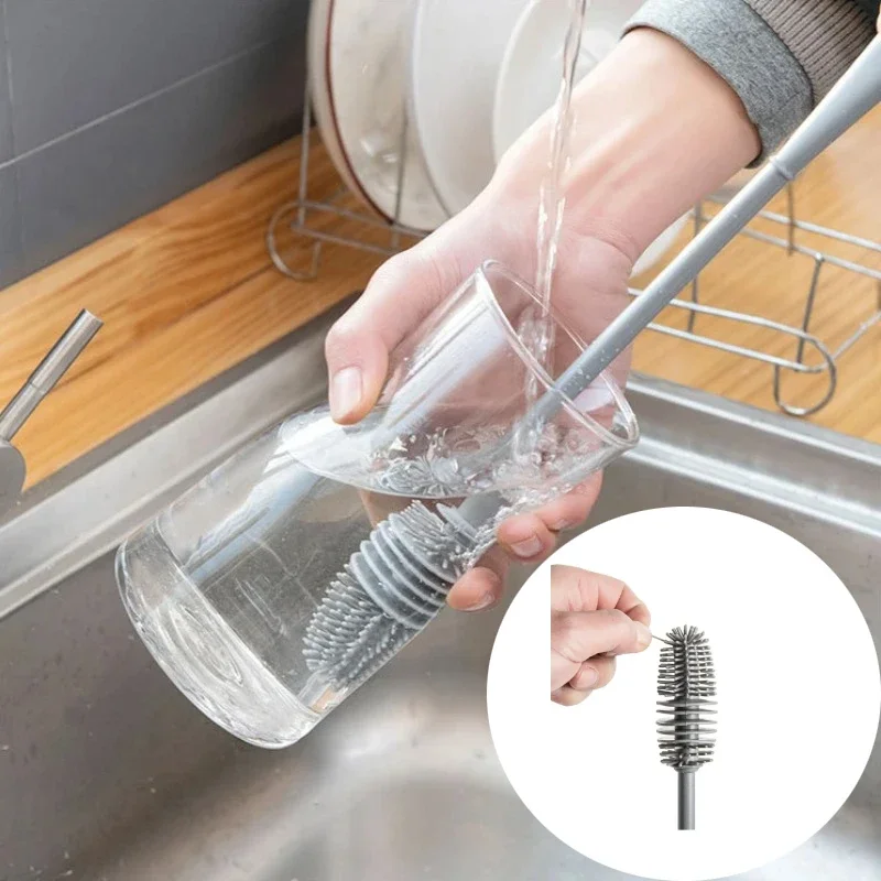 

Silicone Cleaning Brush Long Handle Cleaning Products Smaller Diameter Water Bottle Cleaner for Baby Bottles Kitchen Accessories