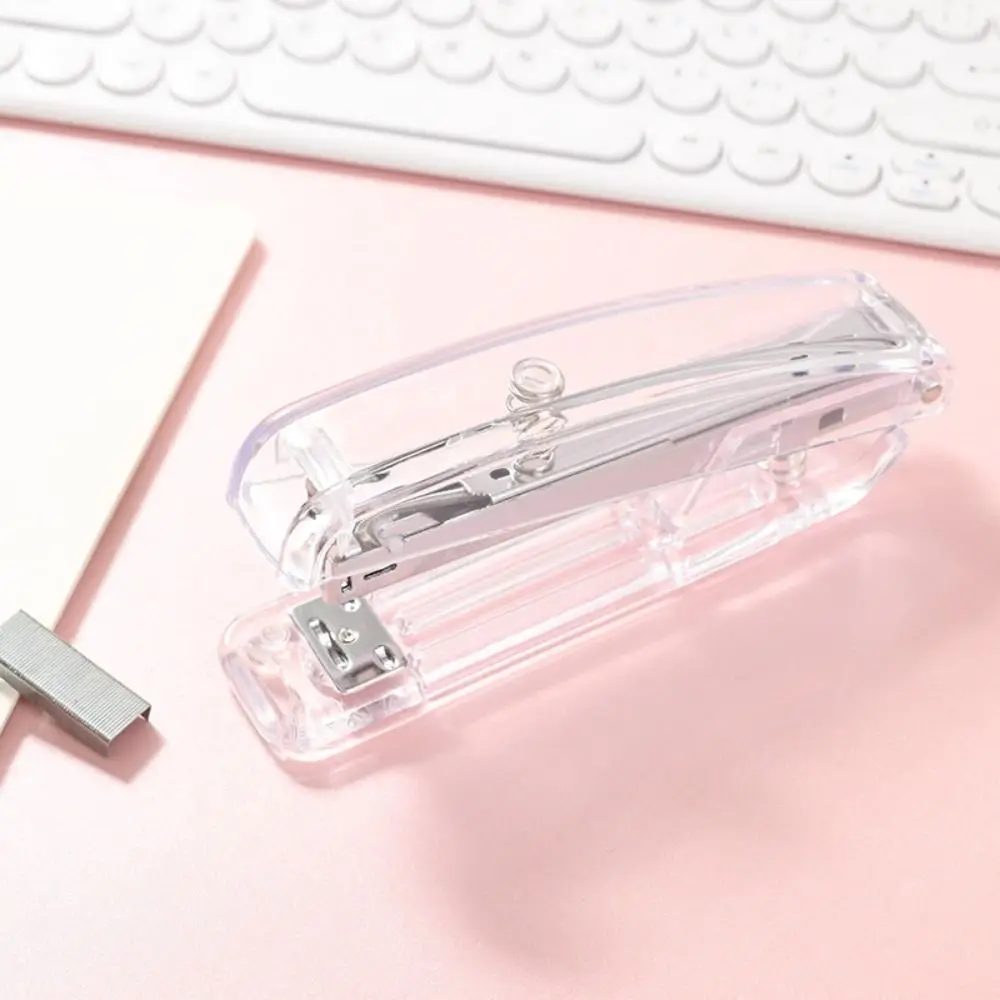 Manual Transparent Stapler Transparent Rose Gold Paper Stapler Simple Portable Book Binding Machines School Office Supplies