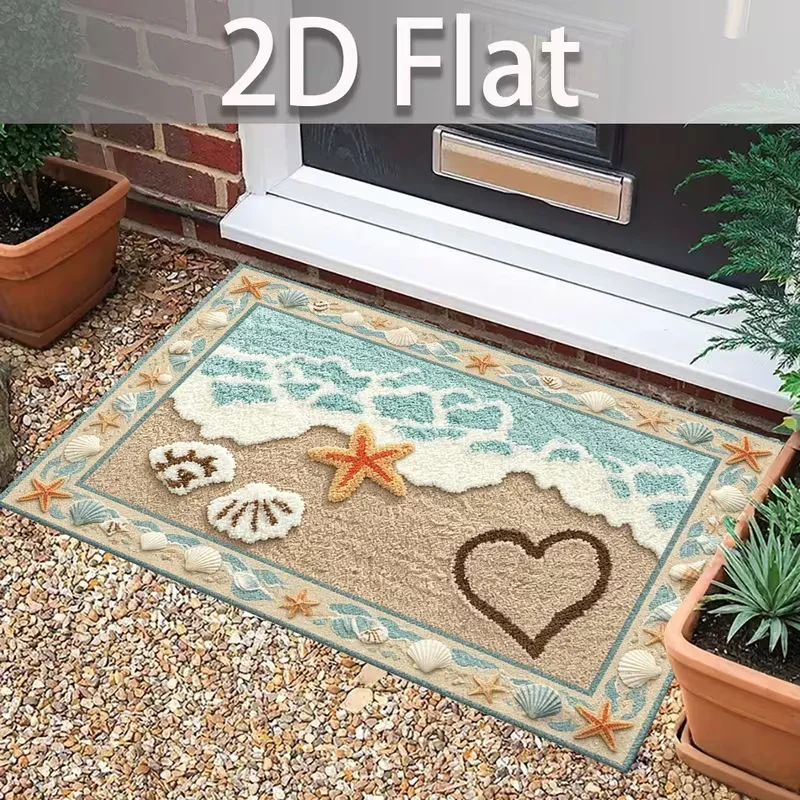VIKAMA Nautical Doormat Blue White Wood Grain Print Lighthouse Anchor Ship Wheel Rug Non‑Slip Floor Mat For Entrance Home Decor