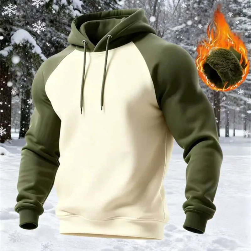 

Autumn / Winter Hoodie Harajuku Retro Men's Loose Casual Raglan Color Blocked Pullover Daily Winter Fashion Male Fleece Warm Top