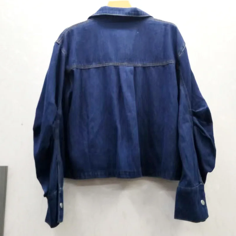

European Style Autumn New Denim Long Sleeve Short Top With Unique 3D Bowknot And Pleated Design For Women