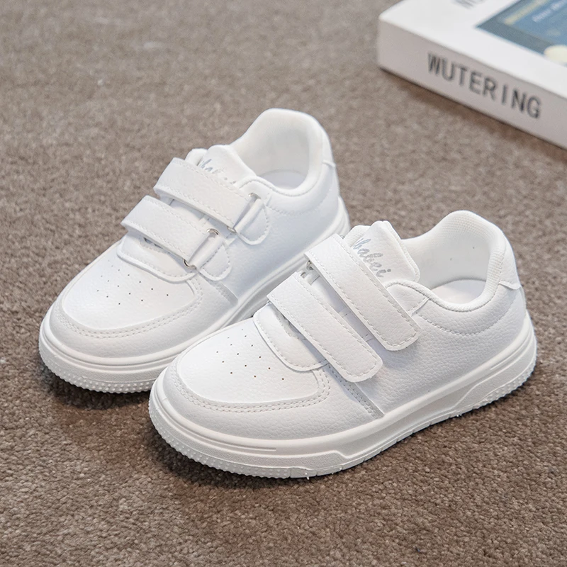 

Students White Shoes Double Hook&loop Kids Casual Shoes Soft Sole 2026 New Fashion Children Tennis Shoes Versatile Non-slip
