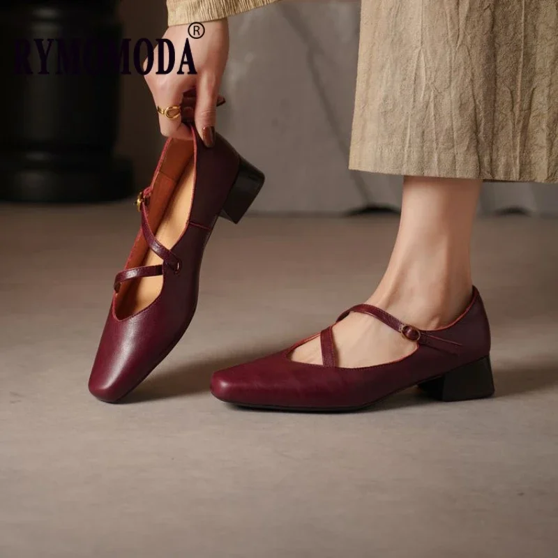 

Women Pumps Genuine Leather 2025 New Fashion Cowhide Upper 4cm Med Heel High Quality Handmade Female Shoes Birthday Gift
