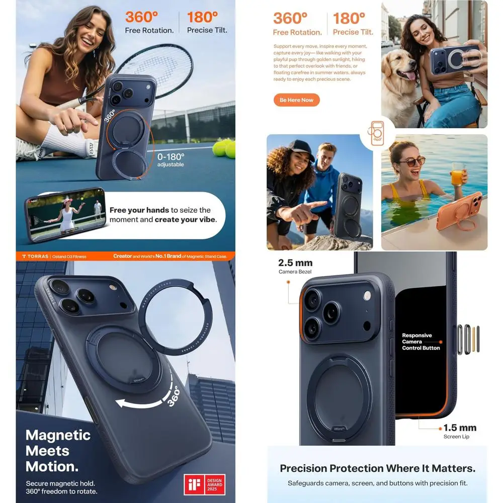 

360 Magnetic Stand for iPhone 17 Pro Max Case, [Fit for MagSafe] [4X Military-Grade Protection] Slim Case for iPhone 17 Pro Max,